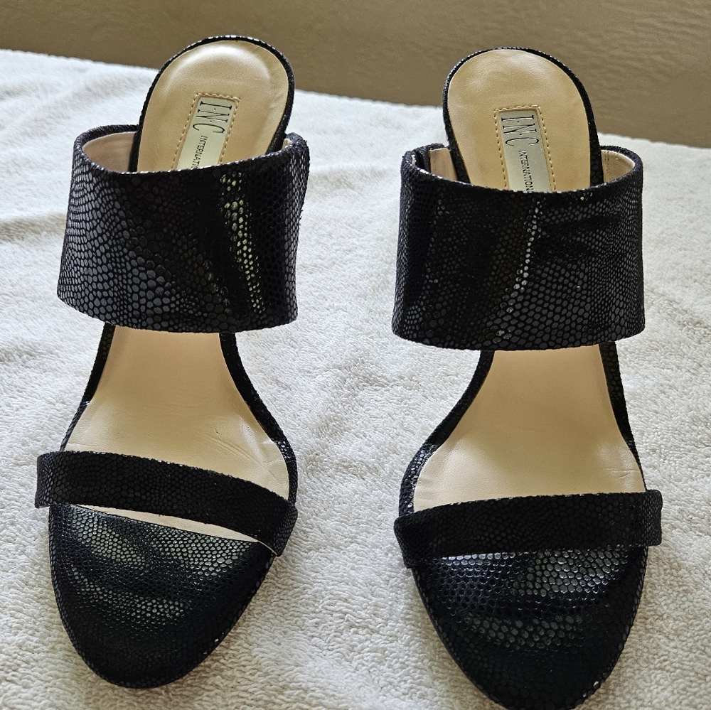 I-N-C International Concepts High Heel Stilletto Sandal Gloss Black / Tan